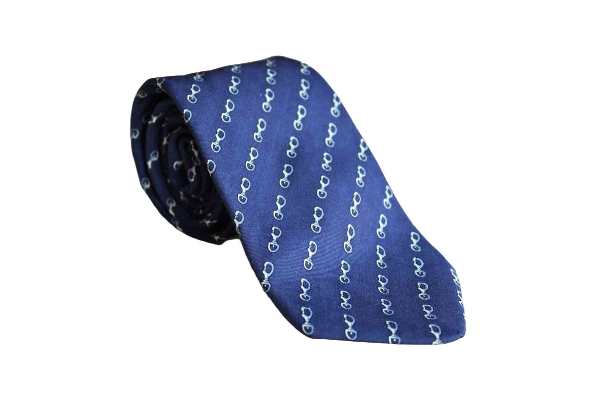 Lord & Taylor 100% Silk Necktie Decorated with Swivel Eye Bolt Snap Hooks on Navy Blue Background