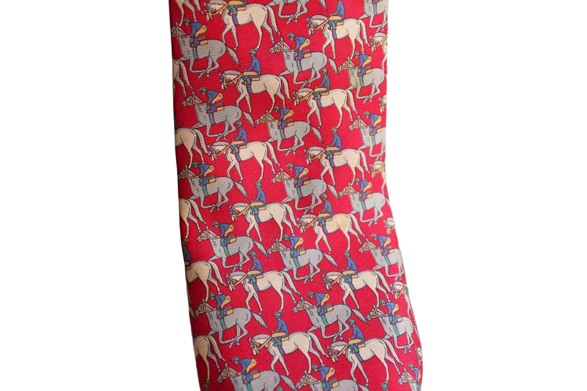 Brooks Brothers (New York, USA) 100% Silk Necktie Decorated with Horses and Jockeys