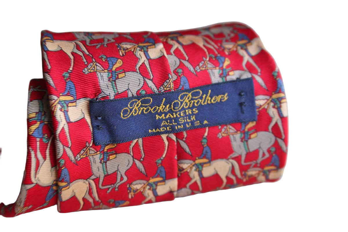 Brooks Brothers (New York, USA) 100% Silk Necktie Decorated with Horses and Jockeys