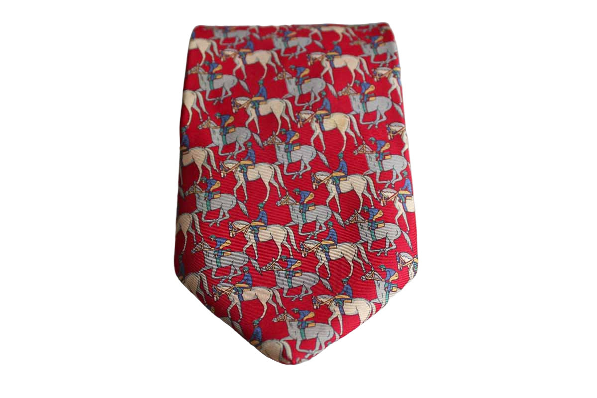 Brooks Brothers (New York, USA) 100% Silk Necktie Decorated with Horses and Jockeys