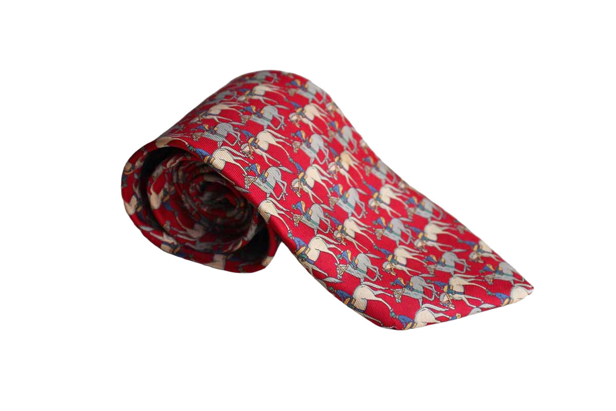 Brooks Brothers (New York, USA) 100% Silk Necktie Decorated with Horses and Jockeys