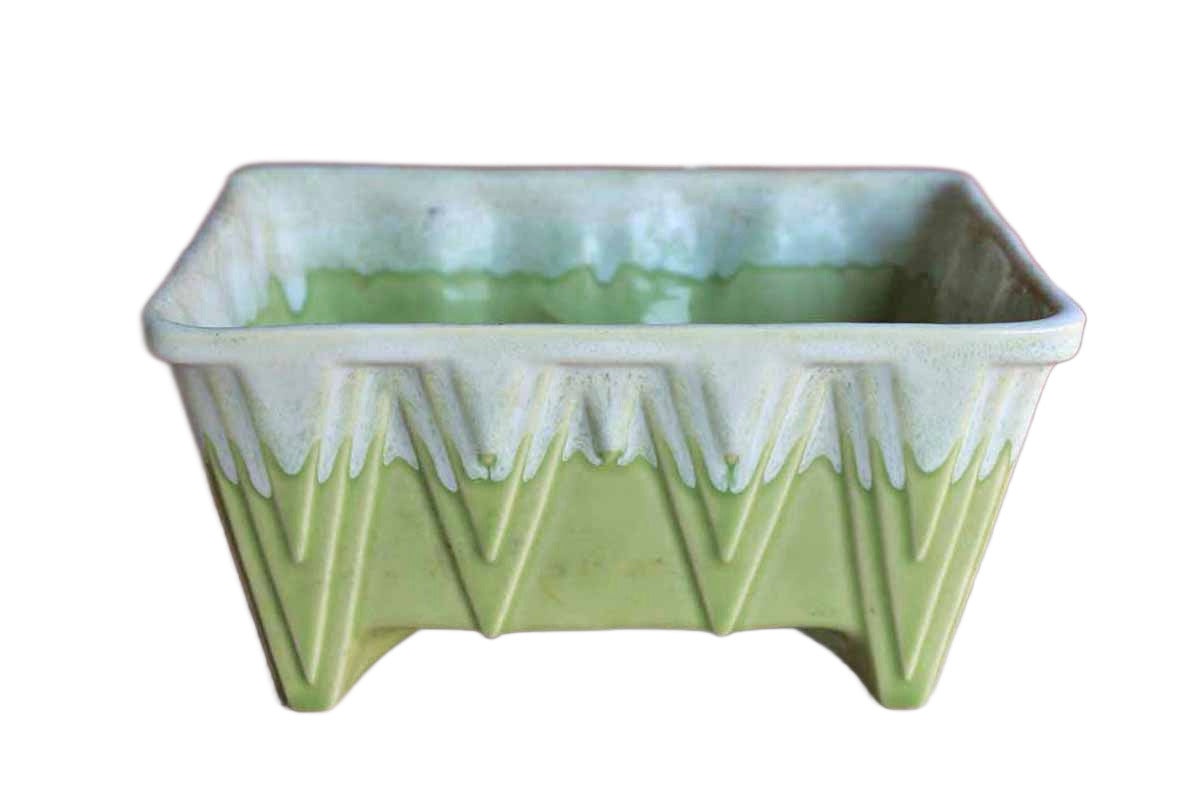 Cookson Pottery (Ohio, USA) Celadon Green Drip Glaze Planter with Striated Diamond Pattern