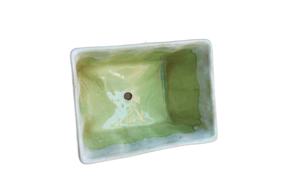 Cookson Pottery (Ohio, USA) Celadon Green Drip Glaze Planter with Striated Diamond Pattern