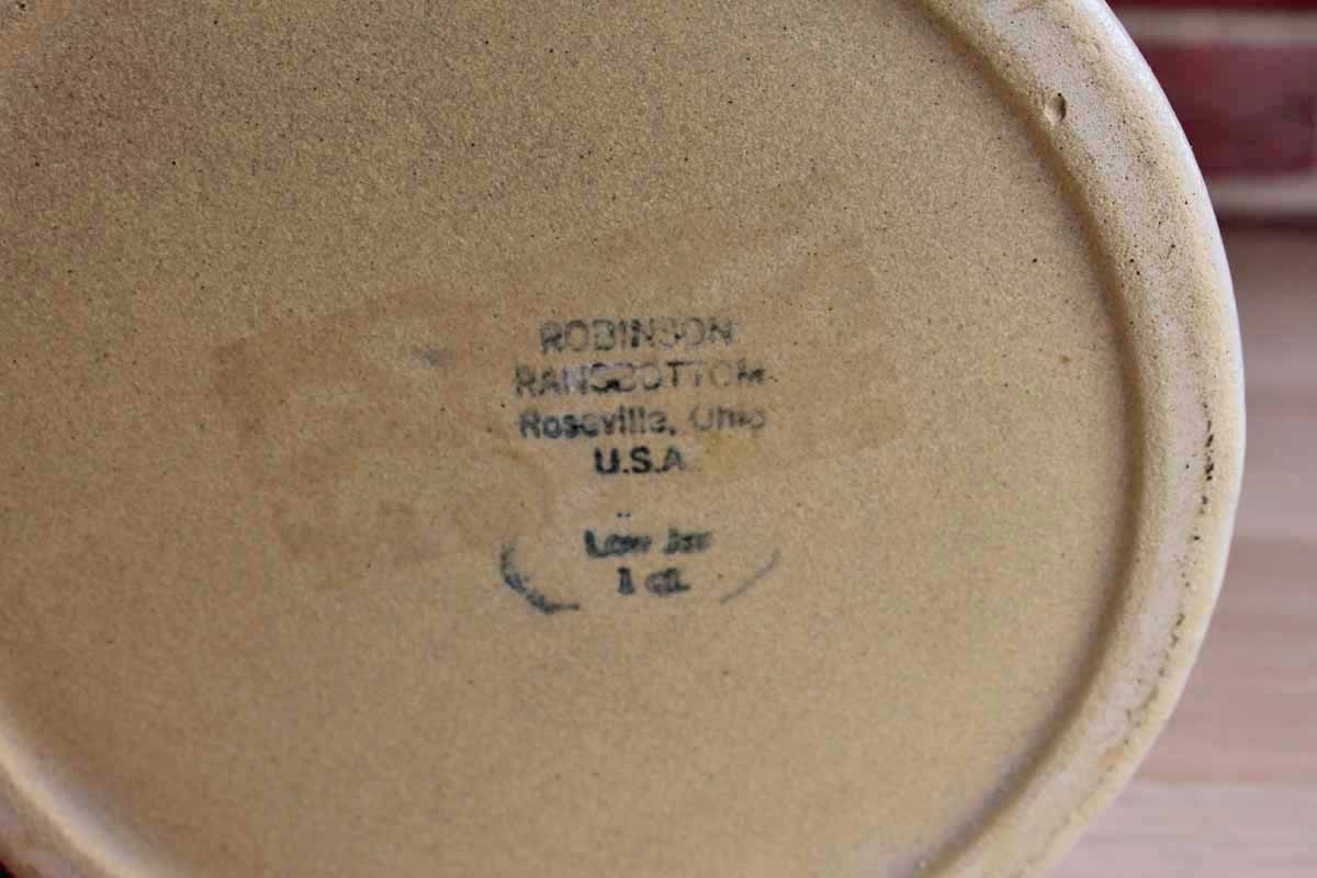Robinson Ransbottom (Ohio, USA) Stoneware Storage Crocks with Primitive Apple Design and Wood Lids, Set of 3 Sizes