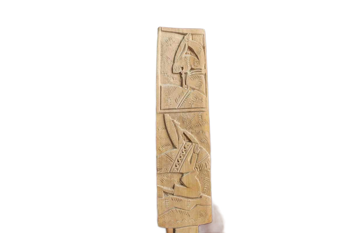 Ornately Carved Wood Salad Tongs with Primitive People and Animals