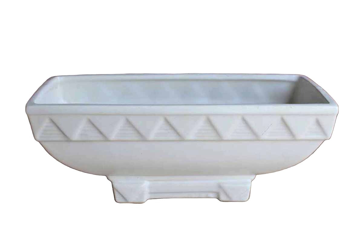 White Ceramic Footed Planter with Art Deco Detailing