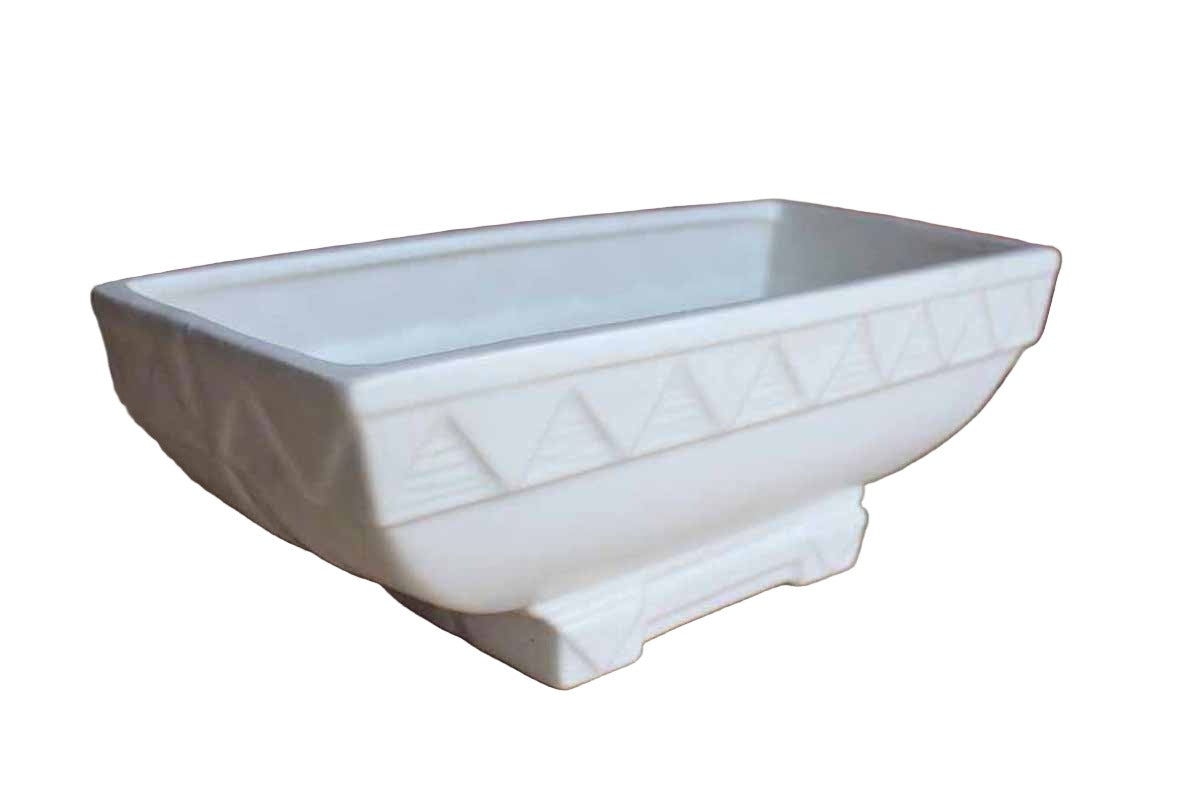 White Ceramic Footed Planter with Art Deco Detailing