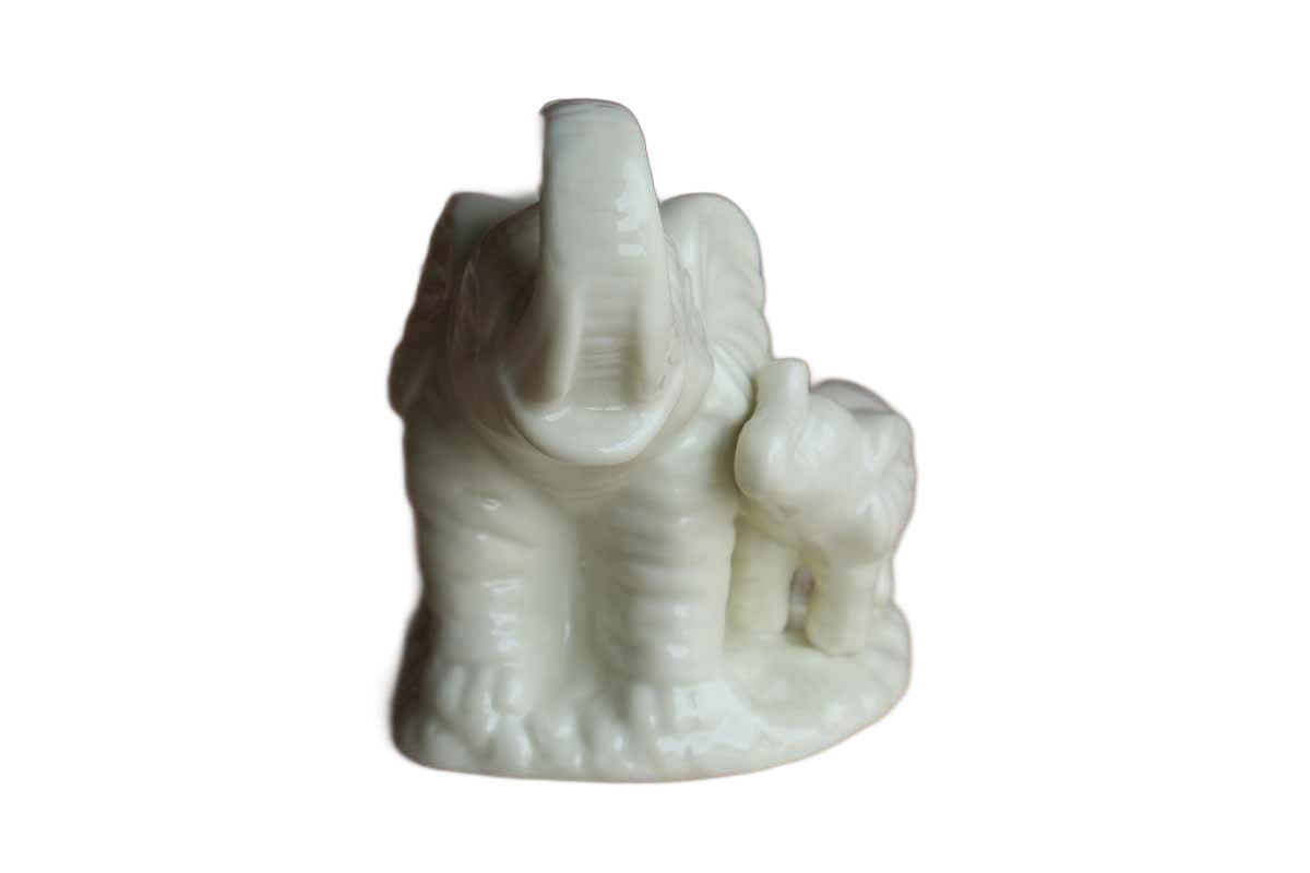 Blanc de Chine Porcelain Mom and Baby Elephant Figurine