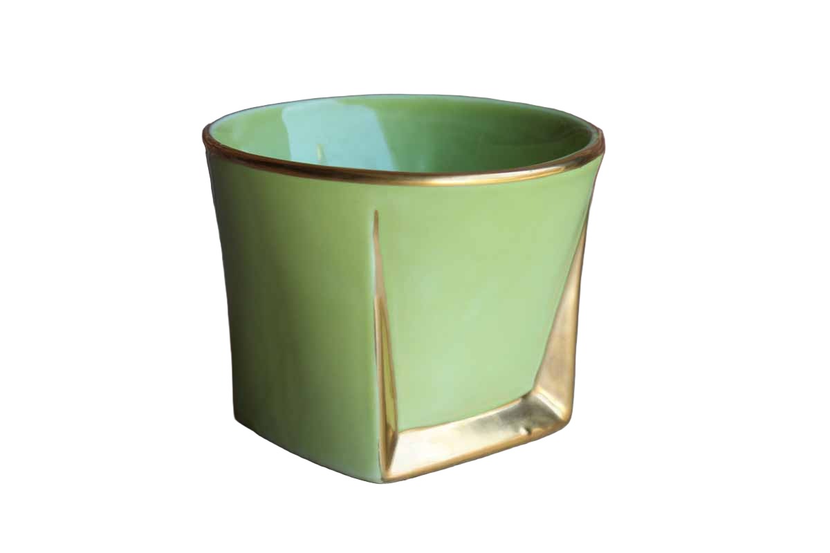 Lime Green and Gold Planter with Modern Lines