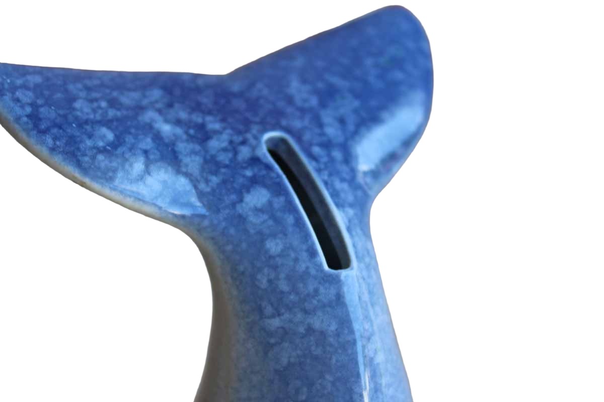 Ceramic Whale Tail Coin Bank
