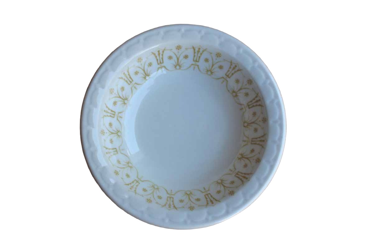 Syracuse China (Syracuse, New York) Small Side Bowls with Textured Rim and Gold Flowers, Set of 12