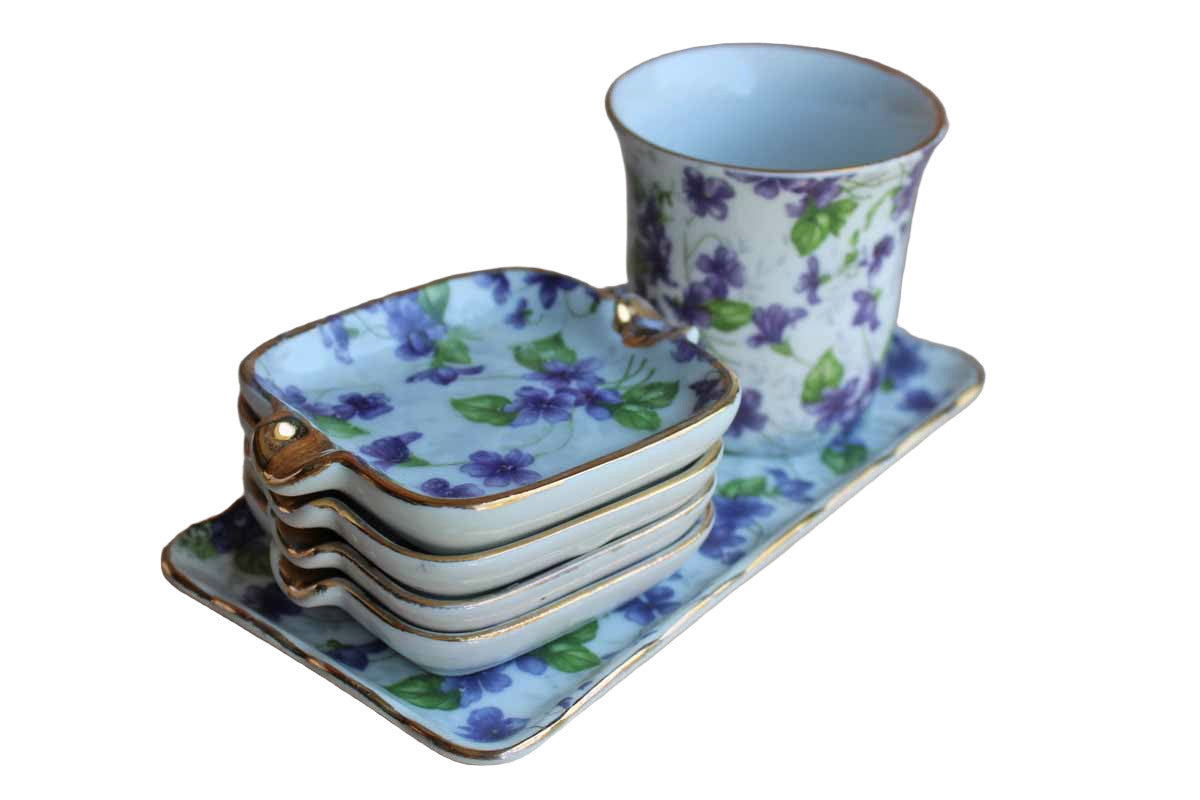 Lefton China Violet Chintz Cigarette Set