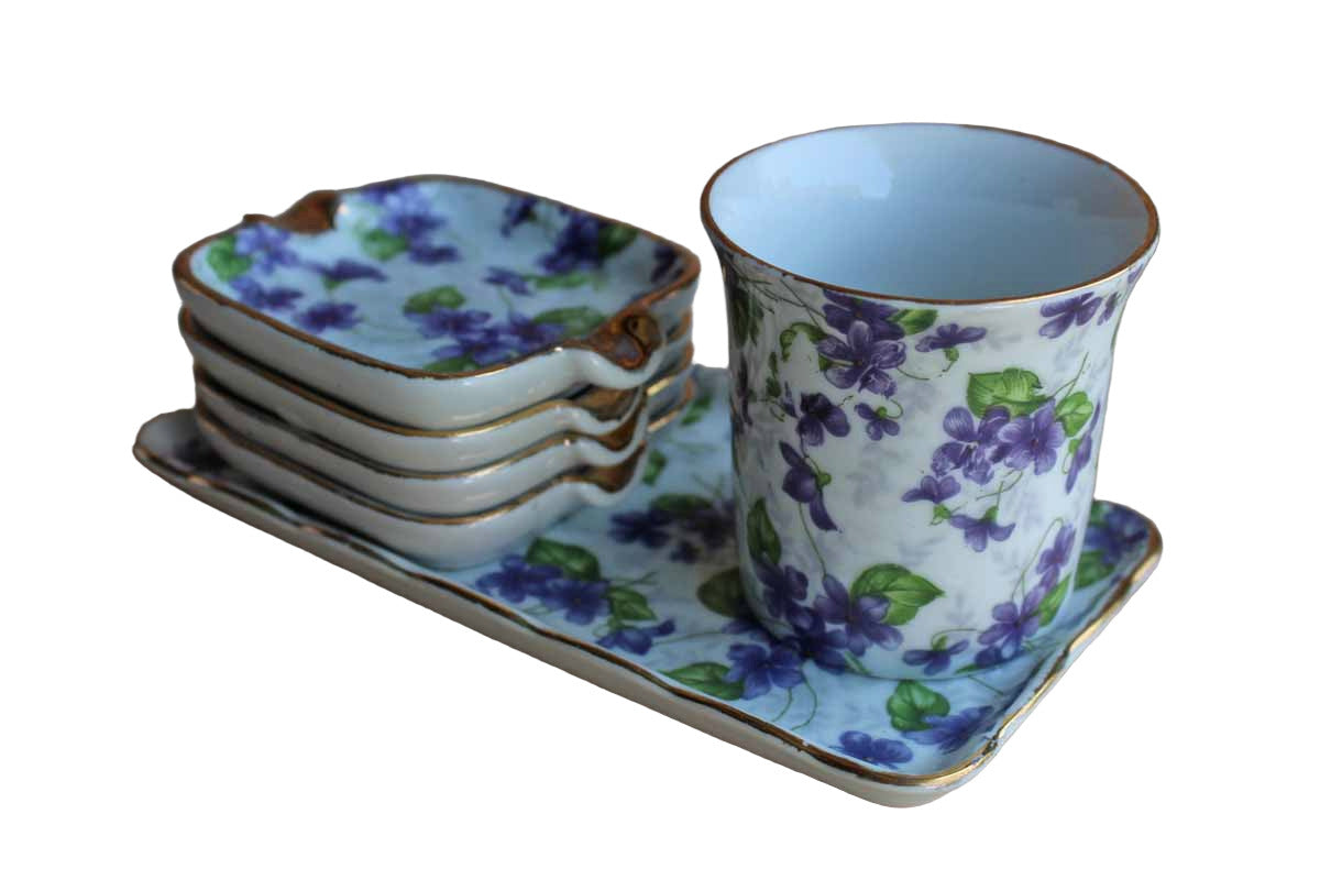 Lefton China Violet Chintz Cigarette Set