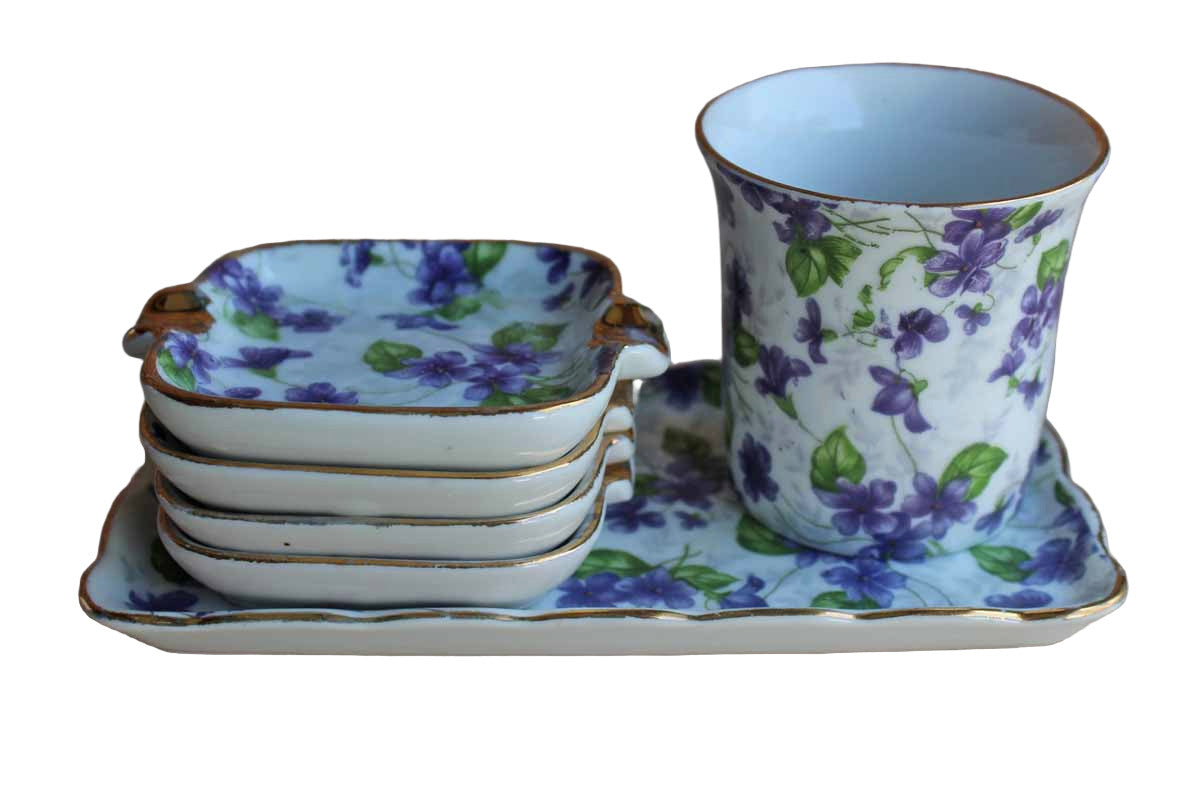 Lefton China Violet Chintz Cigarette Set