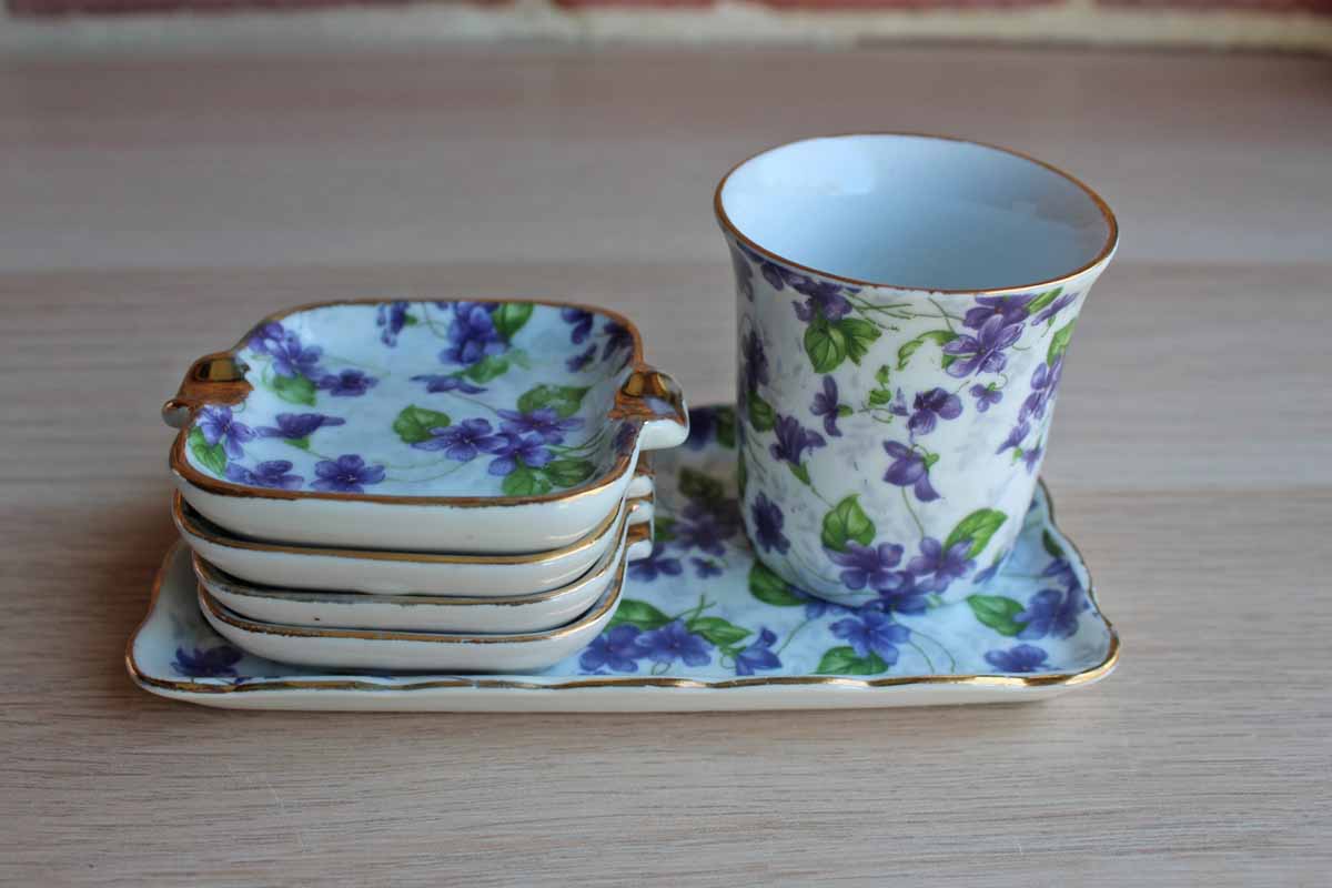 Lefton China Violet Chintz Cigarette Set