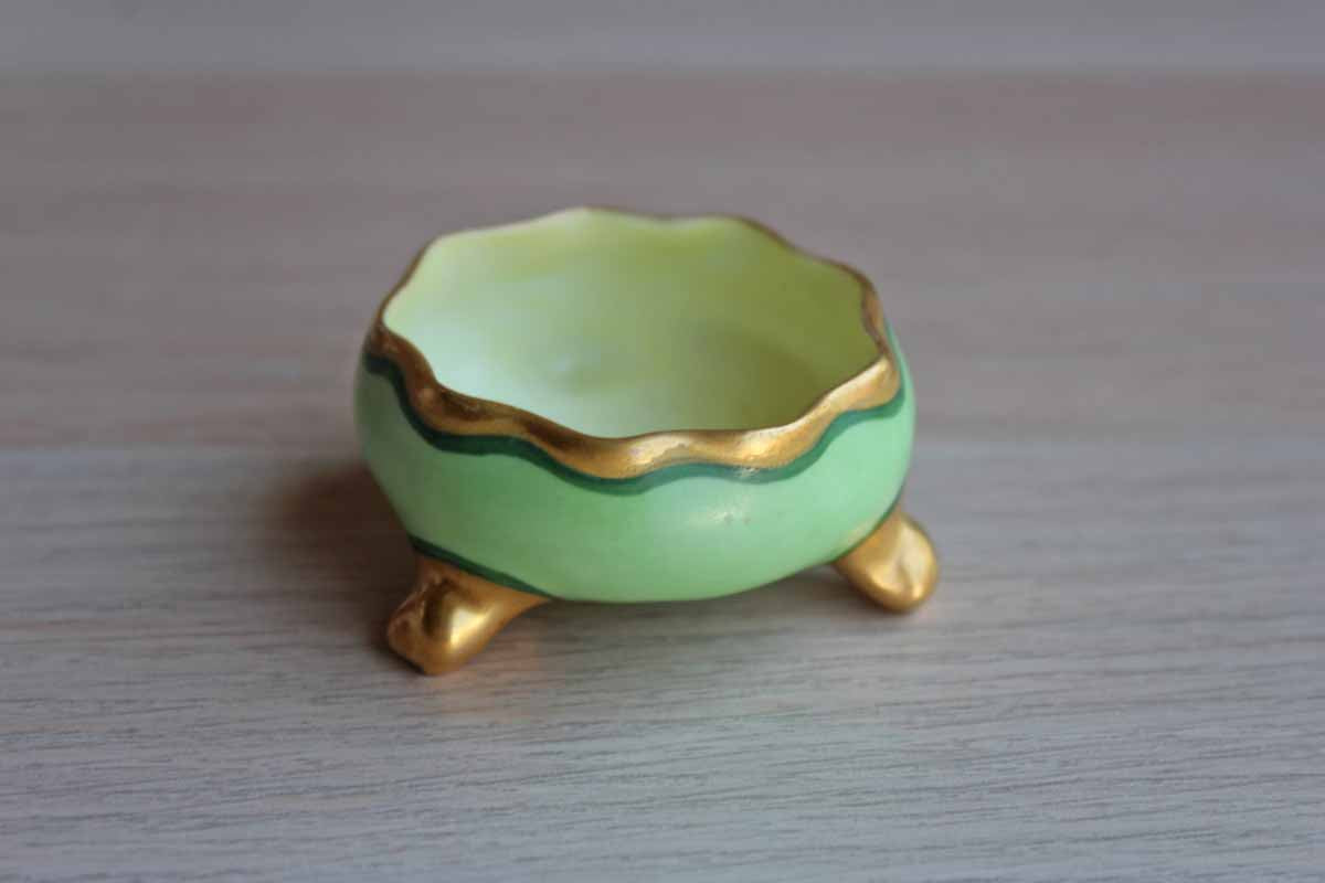 Small Green and Gold Footed Bowl