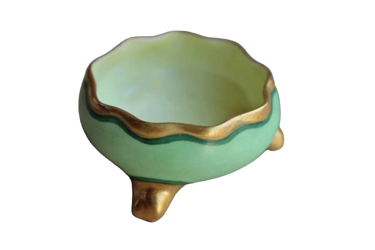 Small Green and Gold Footed Bowl