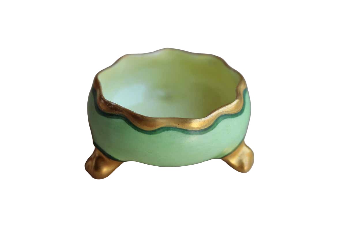 Small Green and Gold Footed Bowl