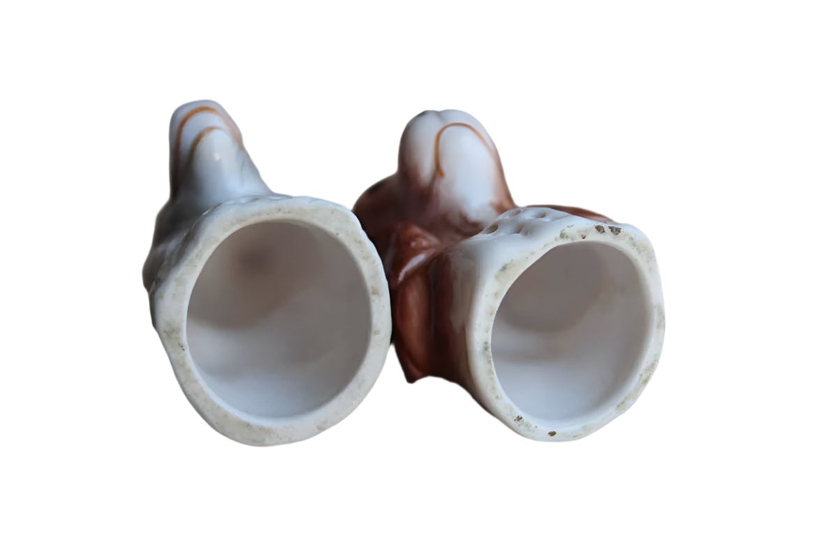 Porcelain German Shepherd and Spaniel Dog Head Thimbles, A Pair