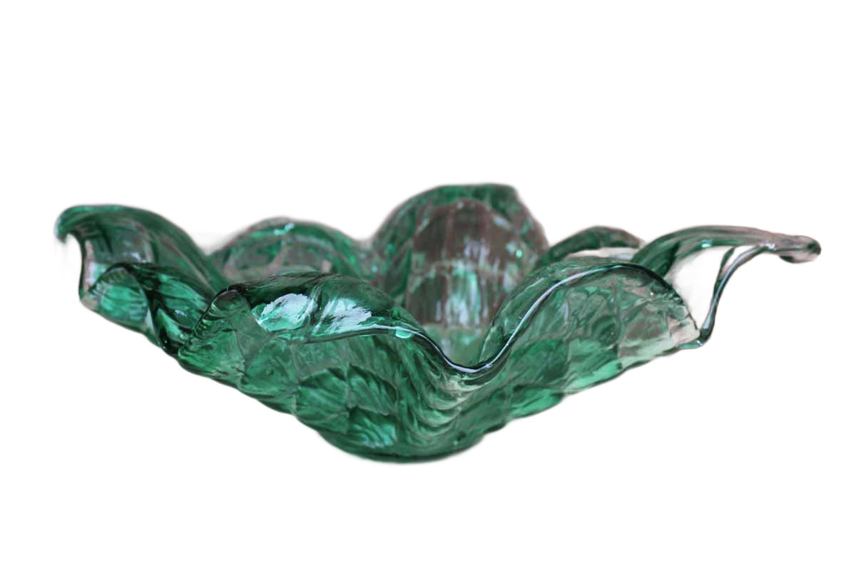 Large Green Art Glass Flared Bowl