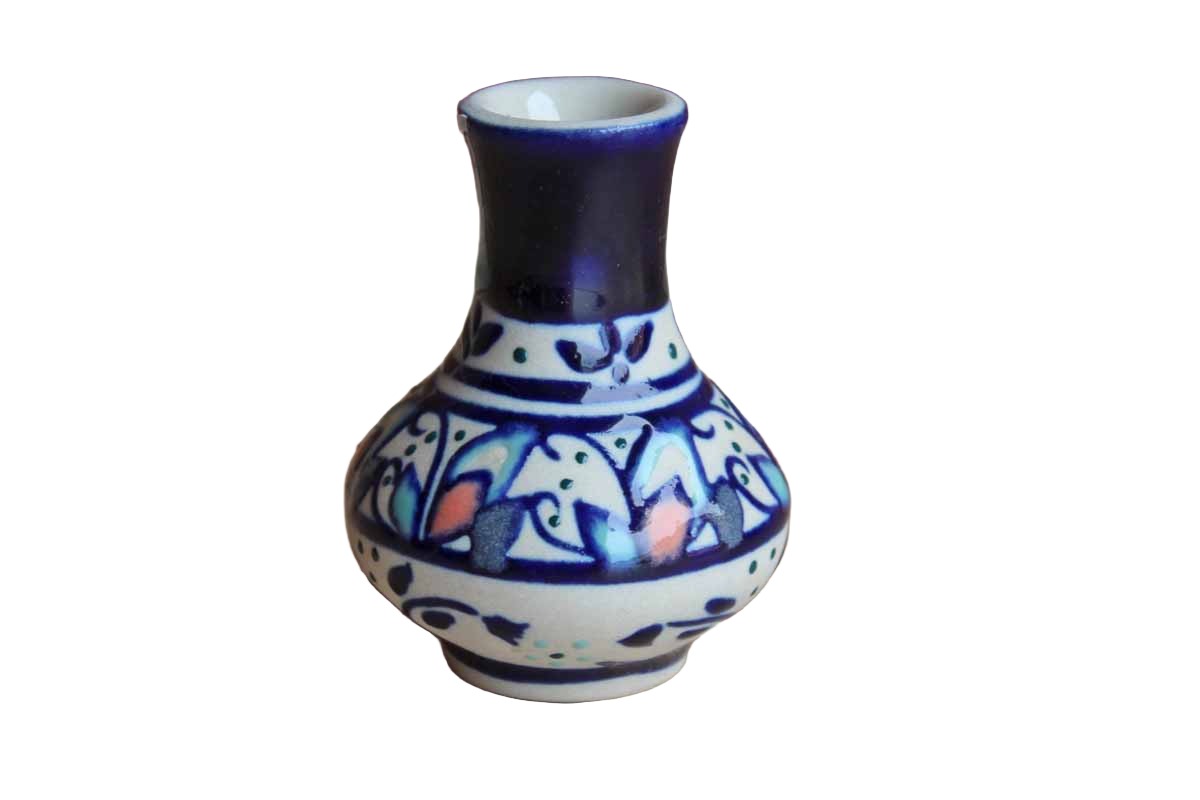 Hand-Painted Ceramic Mexican Bud Vase with Flower Detailing