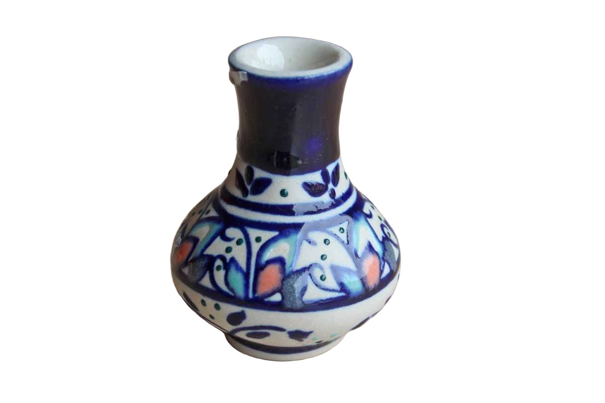 Hand-Painted Ceramic Mexican Bud Vase with Flower Detailing