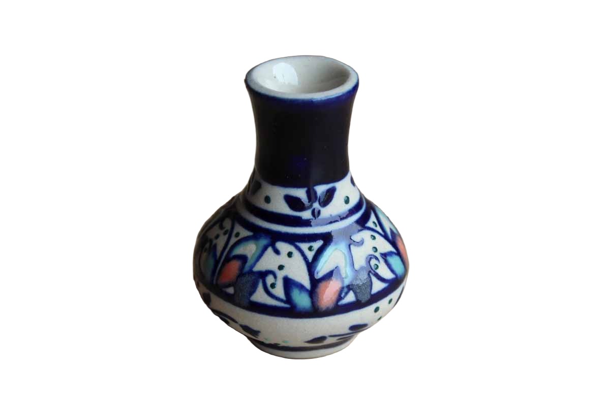 Hand-Painted Ceramic Mexican Bud Vase with Flower Detailing