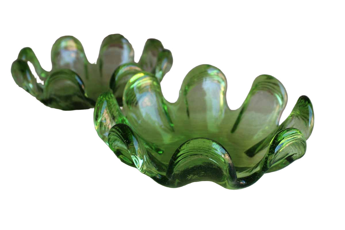 Green Glass Wine Bottle or Candle Trivets, A Pair