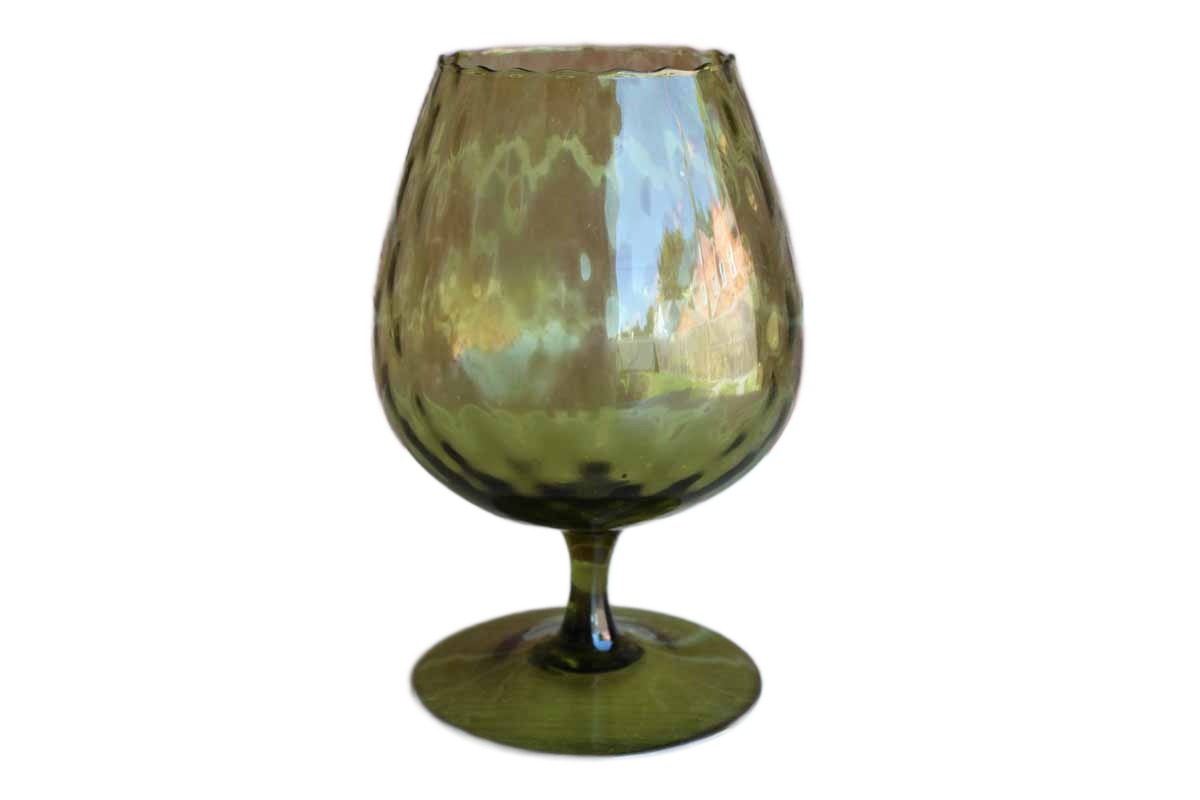 Empoli (Italy) Hand Blown Green Optic Glass Brandy Snifter/Fishbowl Vase