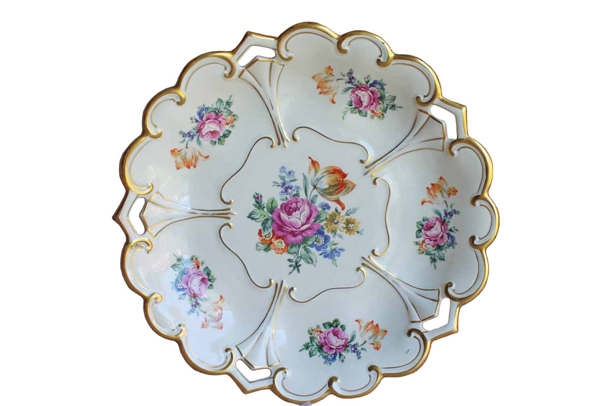 Graf Von Henneberg (Germany) Floral Gold Trimmed Porcelain Dessert Tray with Six Little Plates from Eschenbach (Bavaria)