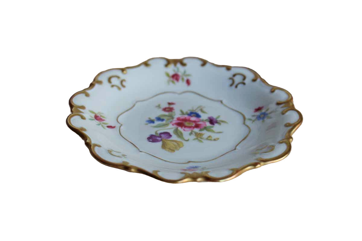 Graf Von Henneberg (Germany) Floral Gold Trimmed Porcelain Dessert Tray with Six Little Plates from Eschenbach (Bavaria)