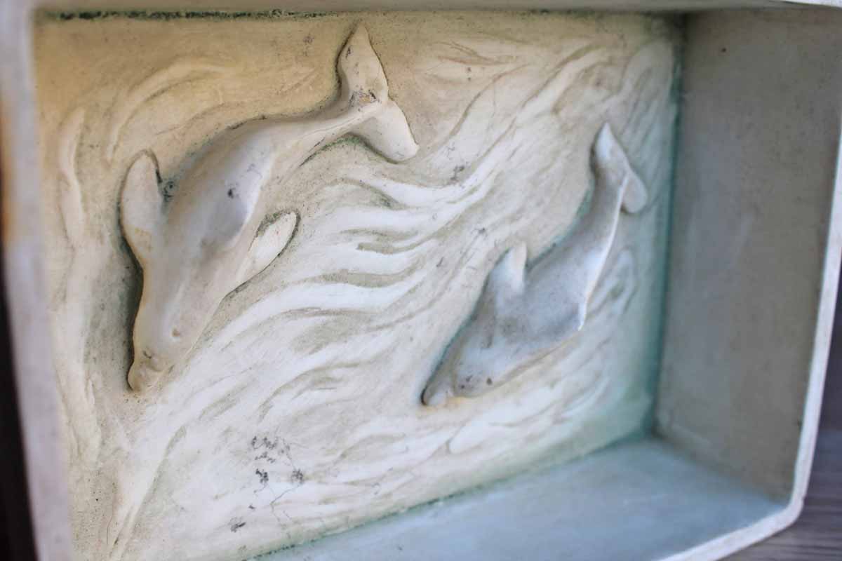 HenFeathers Collection Cast Resin Dolphin Lidded Box with Dolphins Swimming on the Inside