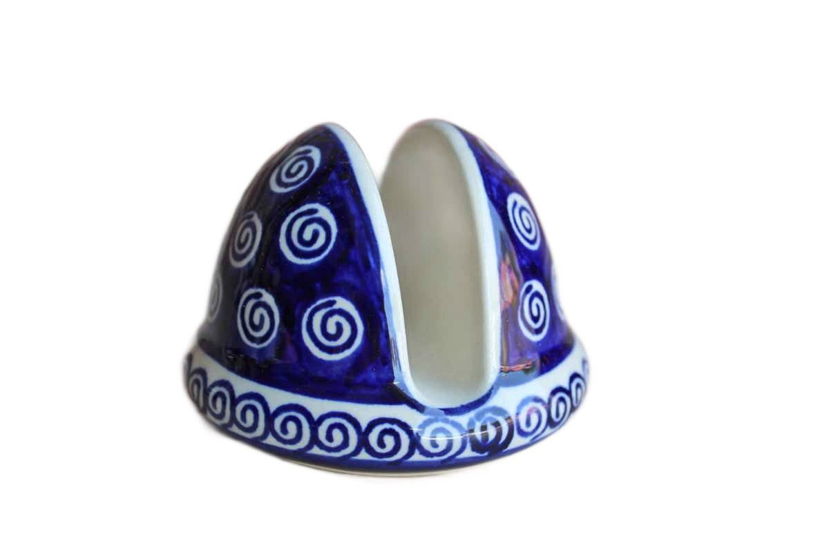Boleslawiec Pottery (Poland) Stoneware Cobalt Blue and Cream Swirls Napkin or Letter Holder