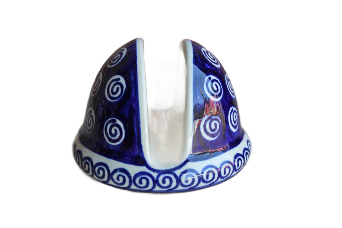 Boleslawiec Pottery (Poland) Stoneware Cobalt Blue and Cream Swirls Napkin or Letter Holder