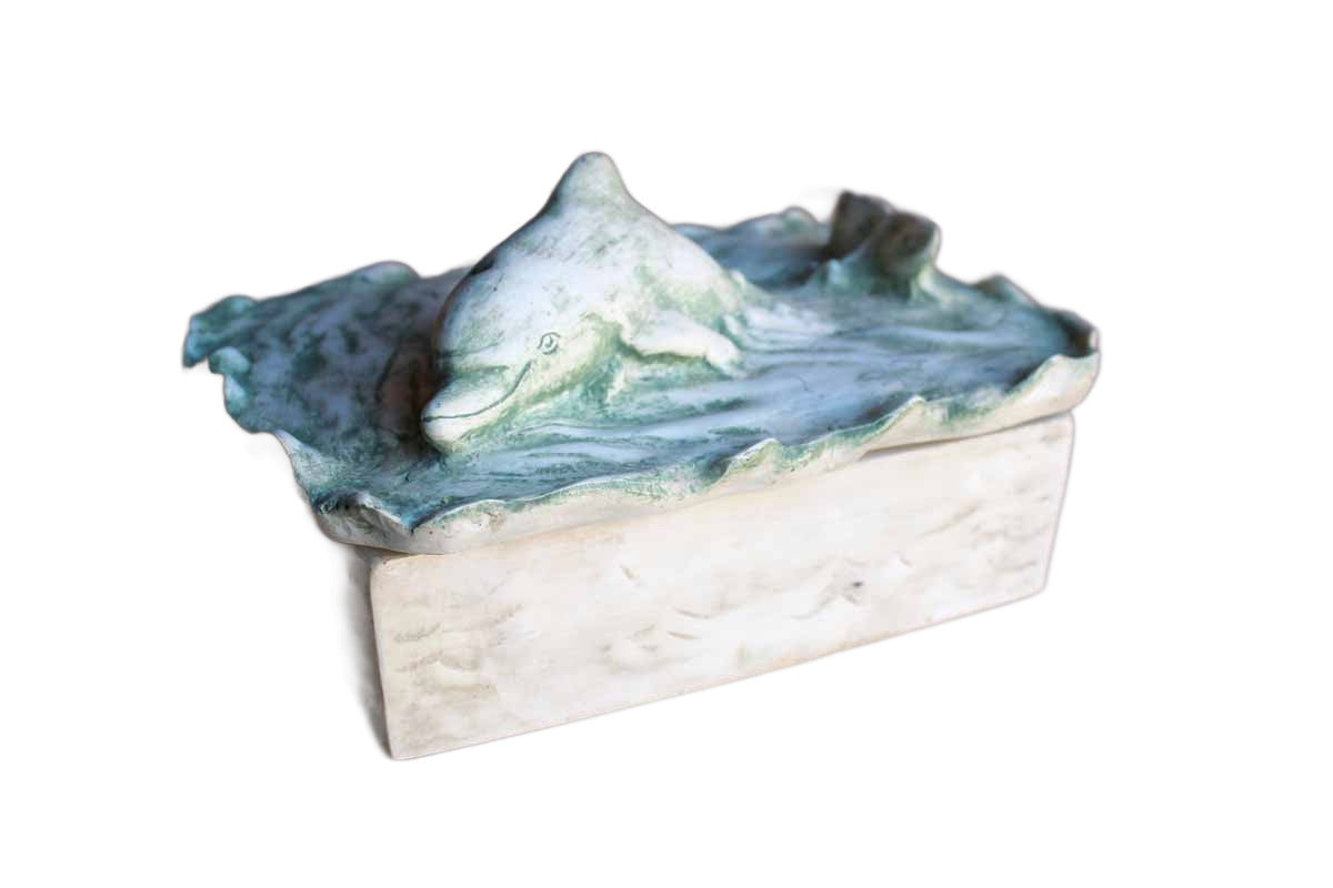 HenFeathers Collection Cast Resin Dolphin Lidded Box with Dolphins Swimming on the Inside
