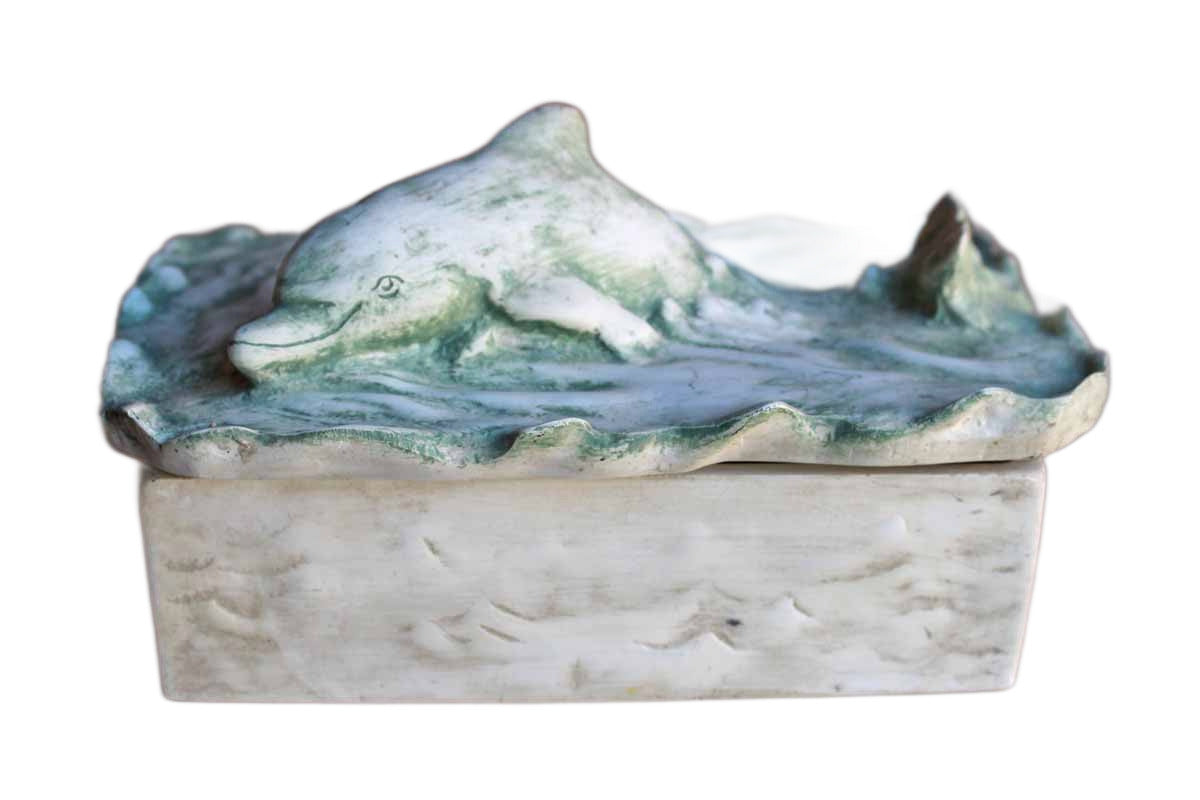 HenFeathers Collection Cast Resin Dolphin Lidded Box with Dolphins Swimming on the Inside