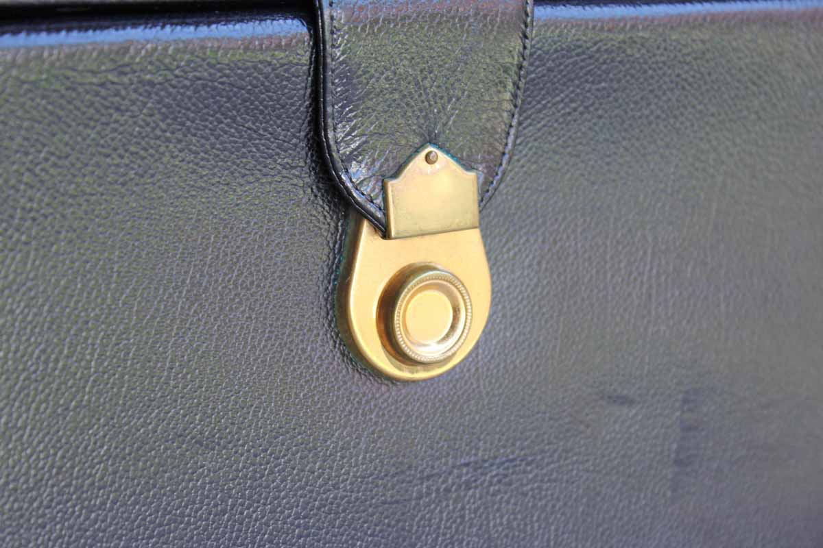 Black Patent Leather Doctor-Style Frame Handbag Made in Jana