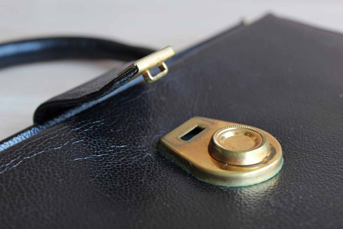 Black Patent Leather Doctor-Style Frame Handbag Made in Jana