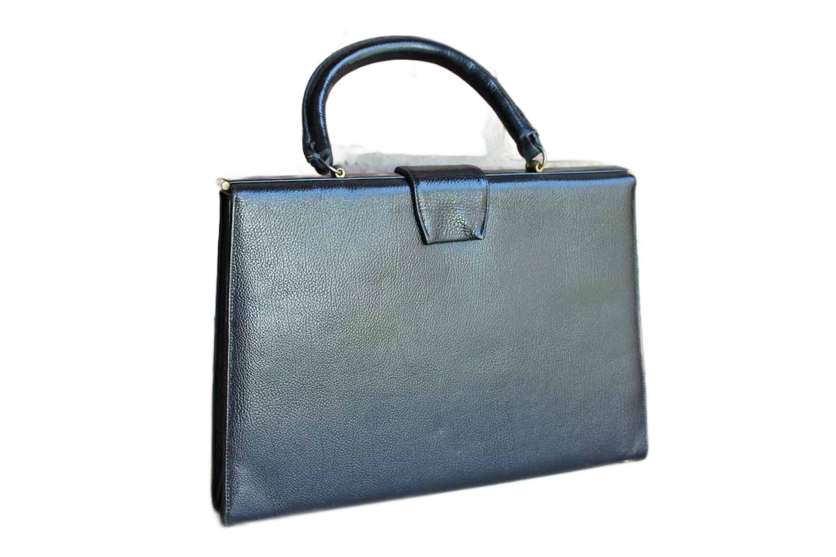 Black Patent Leather Doctor-Style Frame Handbag Made in Jana