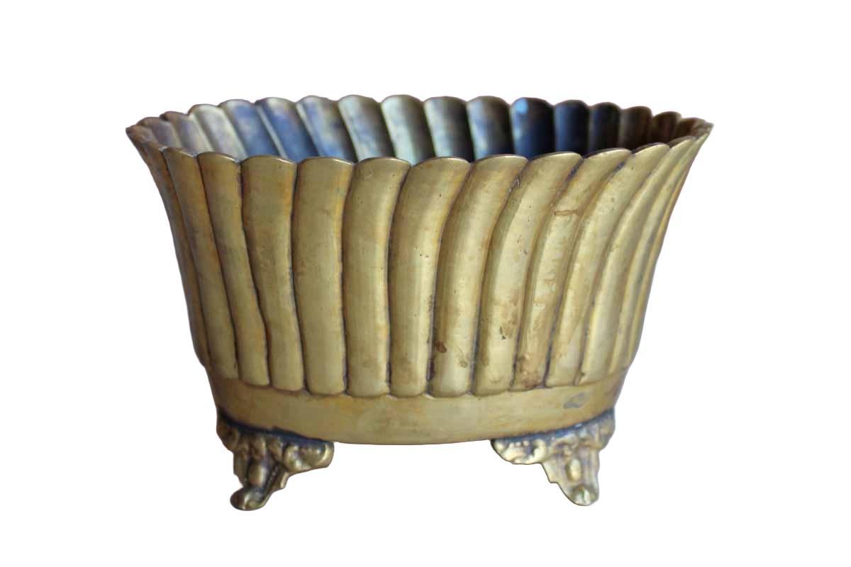 Brass Footed Cachepot with Scalloped Rim