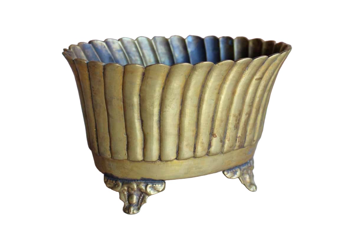 Brass Footed Cachepot with Scalloped Rim