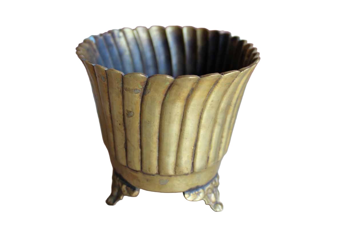 Brass Footed Cachepot with Scalloped Rim