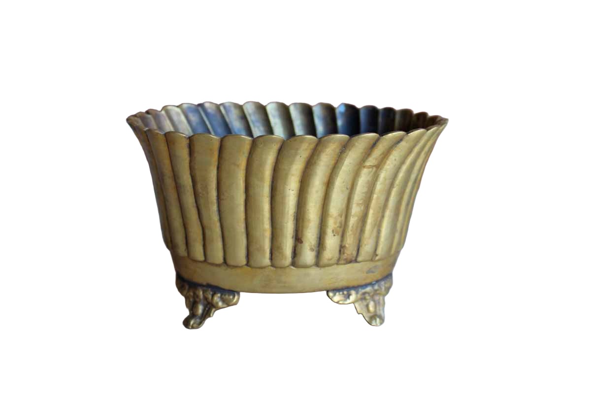 Brass Footed Cachepot with Scalloped Rim