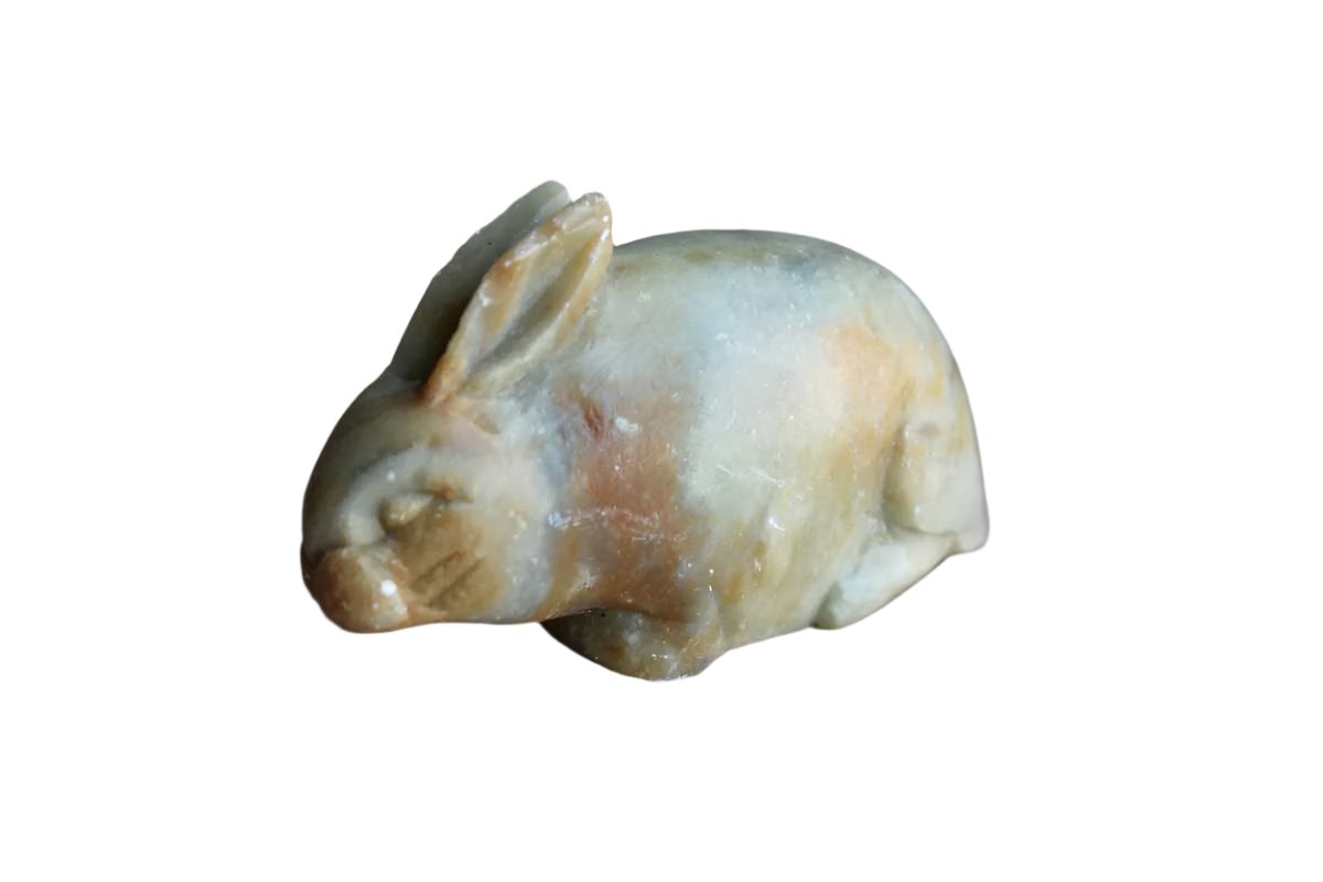 Tiny Alabaster Rabbit Figurine with Hanging Hole