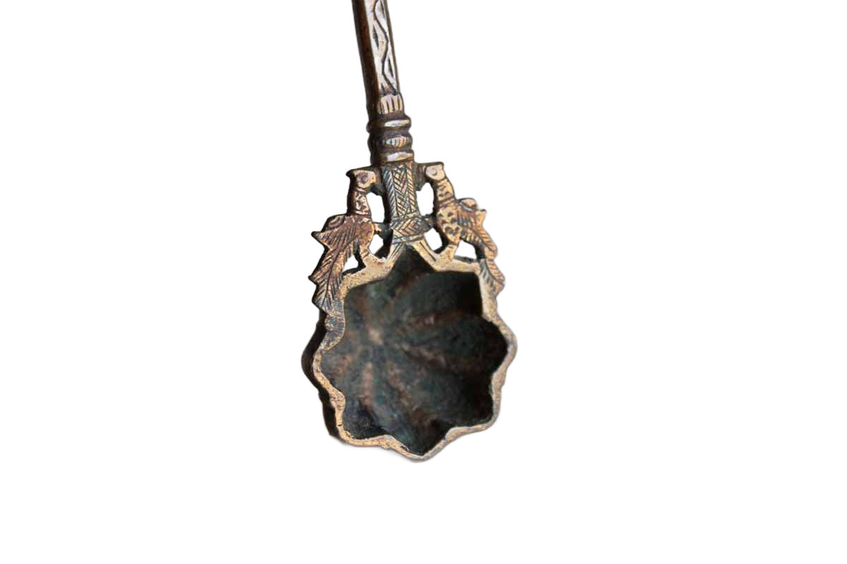 Gold Tone Brass Candle Snuffer with Decorative Finial and Ornate Etched Detailing