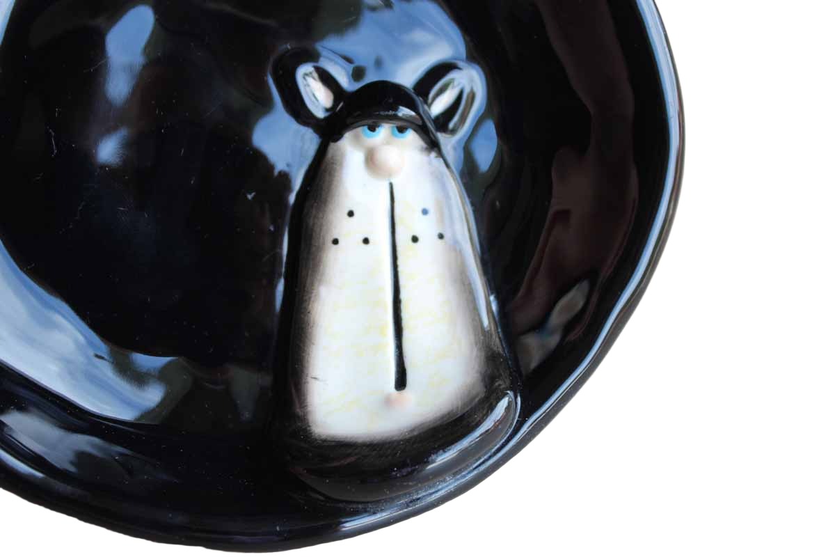 Russ Berrie & Co. Heavy Handpainted Black Cat Dish