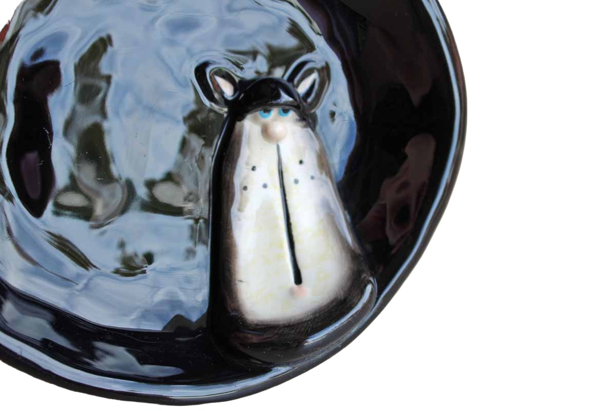 Russ Berrie & Co. Heavy Handpainted Black Cat Dish
