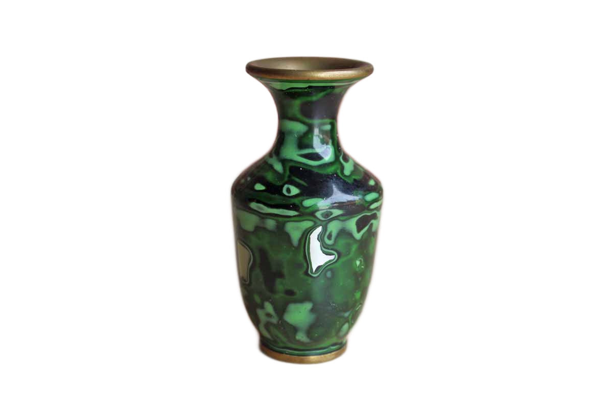 Brass and Enamel Bud Vase with Mother of Pearl Inlay