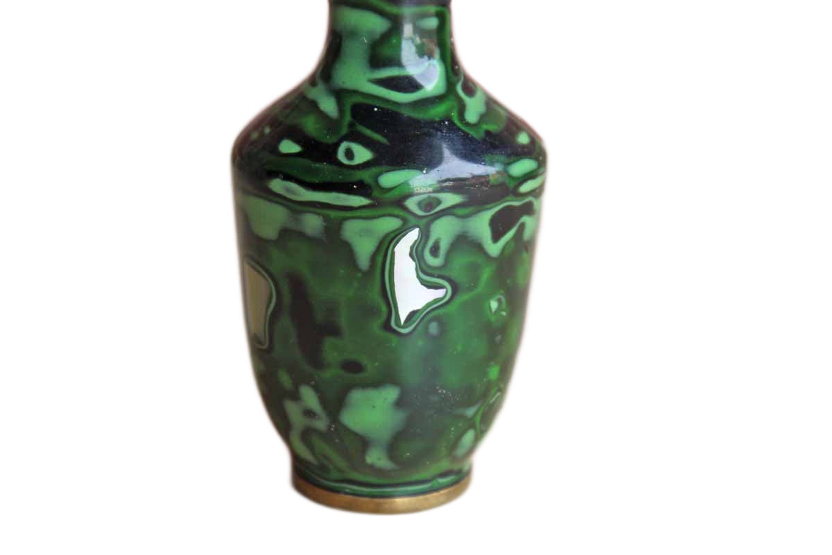Brass and Enamel Bud Vase with Mother of Pearl Inlay