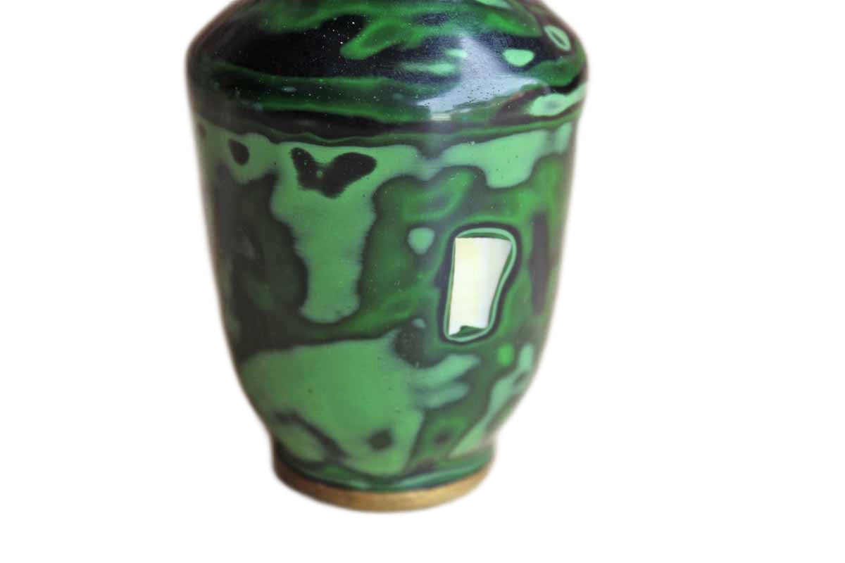 Brass and Enamel Bud Vase with Mother of Pearl Inlay
